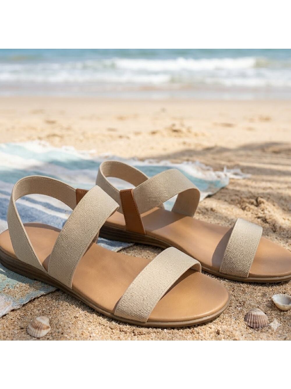 Tommy Bahama Briana Sandals Canvas Elastic Strappy Flat Boho Coastal